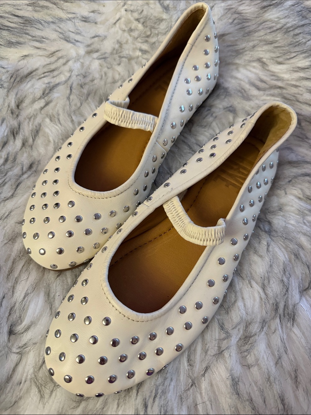 Frye Cream Studded Ballet Flats with Elastic Strap